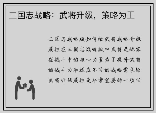 三国志战略：武将升级，策略为王